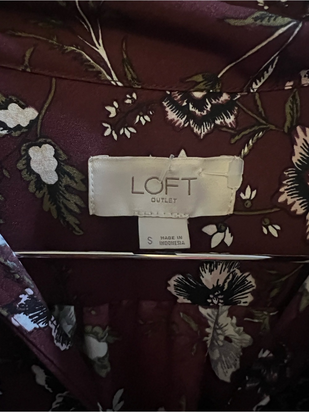 LOFT Outlet Burgundy Floral Long-Sleeve Dress